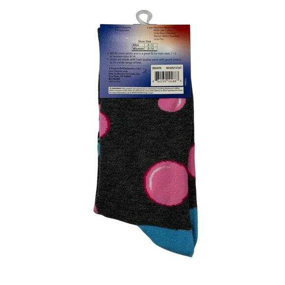 Blow Pop Candy Graphic Crew Socks Gray Pink Fun Novelty One Size New - Picture 2 of 2
